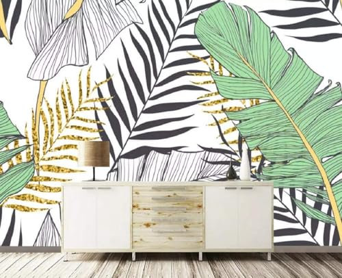 MIWEI Wallpaper Papier Peint Panoramique Palmier Feuille Vert Papier Peint Nature Intissé Murale Chambre Salon（400cmX280cm）