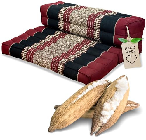 livasia Meditationskissen faltbar klappbar - 72x50x12cm - Zafukissen Zabuton für Yoga und Meditation, Meditationssitz mit Kapok, Sitzkissen Schneidersitz zum Klappen, handgefertigt (Rot/Schwarz)