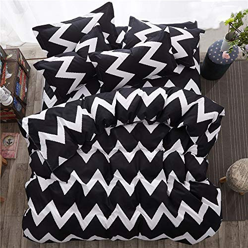 FANSU Housse de Couettes 1 Personnes, Parure de Lit 4 Pièces Microfibre Modèle de Moderne Géométrie Ensemble de Literie avec 2 Taies d'oreillers et 1 Drap de lit (140x200cm,Noir Blanc)