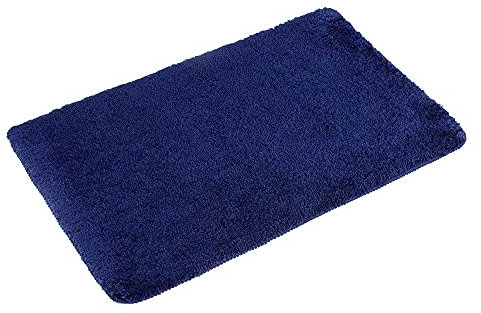 PANA® Flauschiger Badvorleger (60x100 cm) • Hochflor Badteppich aus weichen Mikrofasern • rutschfest & waschbar • Duschvorleger, Badematte, Badezimmerteppich groß • Farbe: Dunkelblau
