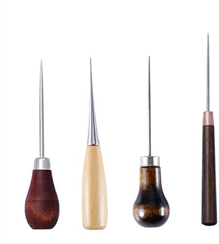 4pcs Wood Handle Drill Awl Sewing Punching Hole Maker Professional Tools, Ideal to Pierce Holes and Drill Holes