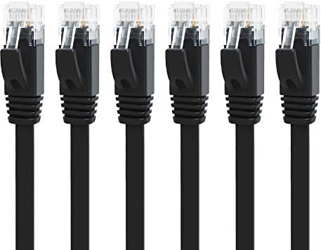 Yauhody Cable Ethernet Cat 6 1M 6piezas, 1000Mbps RJ45 Cable de Red Plano, Gigabit Internet Cable Red Alta Velocidad Cable Lan para Switch, Router, Módem, PS5, Laptop, TV (Negro)