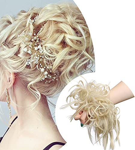 SEGO Haarteil Haargummi Extensions Messy Bun Dutt Hochsteckfrisuren Voluminös Haarverlängerung mit Gummiband 45g Gebleichtes Blond