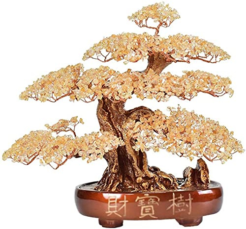 Siunwdiy Feng Shui Dekoration Baum des Steinlebens Citrin, Naturstein Bonsai Bäume Silber Glücksbaum Chance Home Office Shop Dekorationstabelle,A,38cm