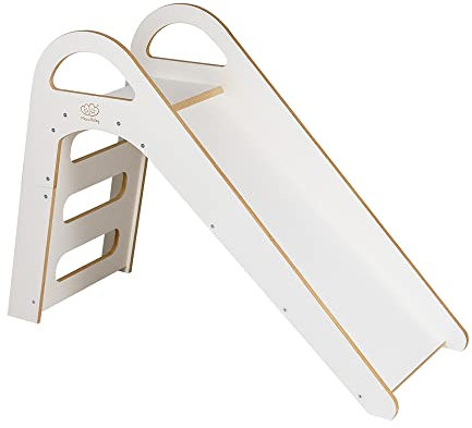 MEOWBABY Toboggan pour Enfants en Bois pour Petits Salle de Jeux Intérieure pour Enfants Bébé Glissière Montessori Waldorf Pikler Scandi Fabriqué en UE (Blanc)