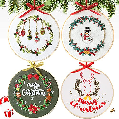 Myfelicity Embroidery Kit for Adults with 4 Hoops and Festive Christmas Patterns…