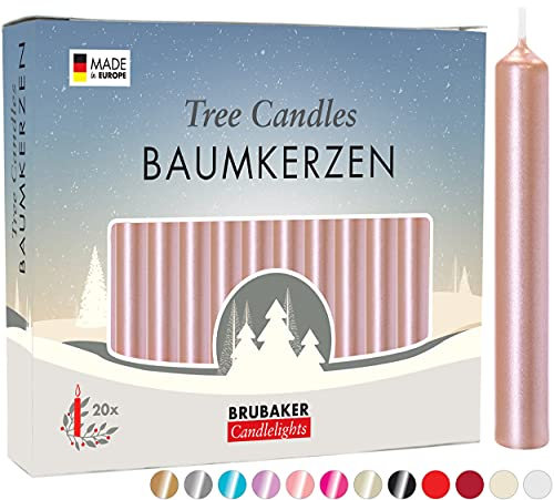 BRUBAKER 20er Pack Baumkerzen Wachs - Weihnachtskerzen Pyramidenkerzen Christbaumkerzen - Roségold