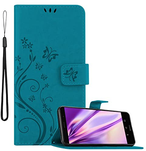 Cadorabo Funda Libro para Huawei Mate 9 en Azul Floral - Cubierta Proteccíon en Diseño de Flor con Cierre Magnético, Función de Suporte e 3 Tarjeteros - Etui Case Cover Carcasa