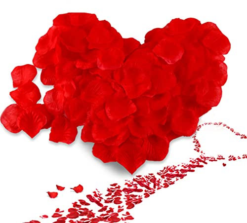 UUEMB 2000 Pezzi Petali di Rosa, Petali di Rosa Seta Artificiale Rosso Insapore per San Valentino Proposta Anniversari di Matrimonio Regalo Compleanno Decorazione