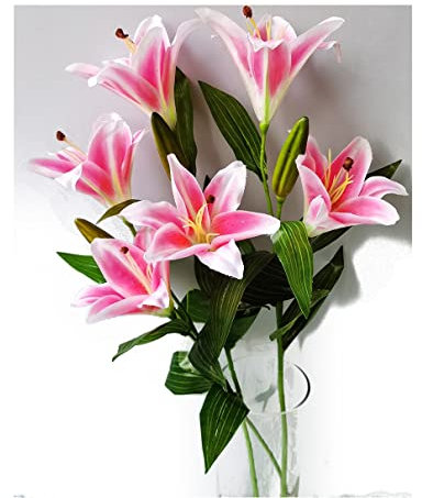 Suandsu Künstliche Lilienblüten, langer Stiel, volle Blüte, 3 Stück, je 3 Köpfe, für Zuhause, Hotel, Büro, Dekoration, Rosa