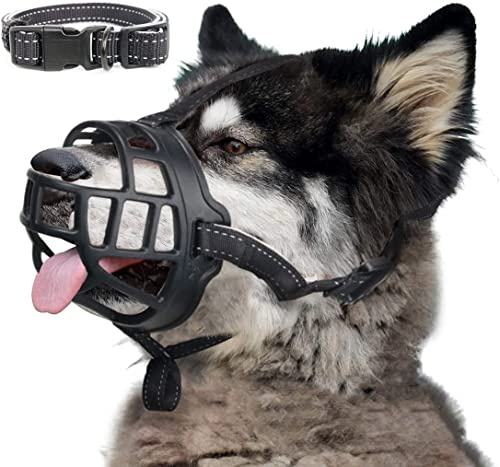 BARKLESS Maulkorb für Hunde, weicher Silikonkorbmaulkorb für Hunde, ermöglicht Hecheln und Trinken, verhindert unerwünschtes Bellen, Beißen und Kauen, inklusive Halsband und Trainingsanleitung