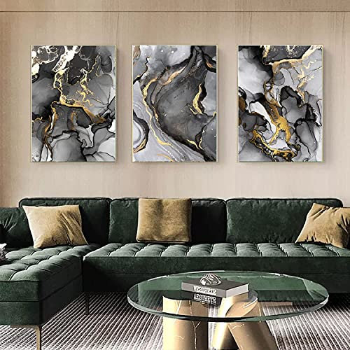 GHJKL Abstraktes Bilder Set, Modern Bilder Leinwand Wohnzimmer Schlafzimmer Schwarz Gold Posters Wandbilder Art Decor - Ohne Rahmen (30X40cmX3pcs)