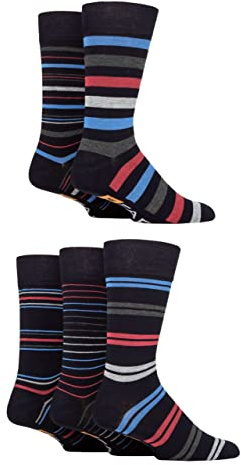 Farah Mens Argyle, Patterned and Striped Bamboo Socks Pack of 5 Navy/Blue/Berry Stripe 6-11