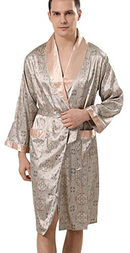 Sexy Pyjama-Set Übergroßer Schlafanzug Männer Seide Nachthemd Sommer Nachtwäsche Langarm Herren Schlafanzug Plus Größe Bademantel Lose Herren Nachtwäsche Sexy Schlaf Khaki-Muster 3XL