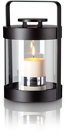 KHG Laterne 26 cm mit Kerze aus Metall/Glas in schwarz, Kerzenständer, Kerzenhalter, Outdoor und Indoor, Deko, für Wohnzimmer, Balkon, Terrasse, Garten usw.