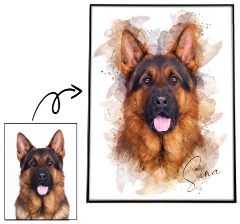 SOMEDA® Dein Haustier als Aquarell/Hund, Katze, Pferd, etc./ als Poster, Leinwand oder gerahmtes Bild/einzigartiges personalisiertes Geschenk (Poster, 30x40 cm)
