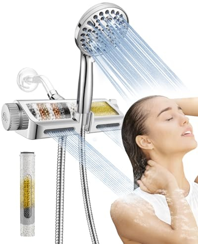 MakeFit Gefilterter Duschkopf mit Handheld-Kombination – Duales 2-in-1-Spa-System mit Massage-Duschkopf und 10 Modi, Hochdruck-Modus im Power-Wash-Modus (Chrom)