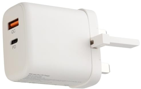 kenable USB 45W UK Mains GaN Wall Charger USB-C (45W) & USB-A (18W) PD/PPS Fast Charging Adapter for Phone Laptop iPad iPhone Samsung
