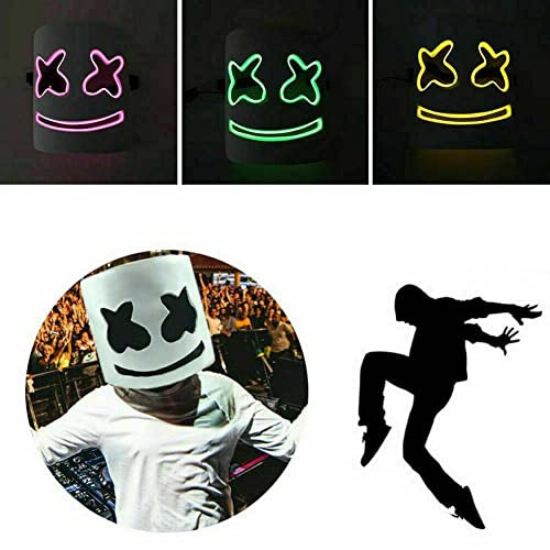 GOODS+GADGETS Leuchtende Marshmallow Voll-Maske aus Latex mit LED Beleuchtung; DJ Gesichtsmaske mit LEDs Licht