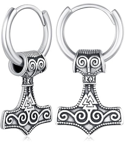 Viking Thors Hammer Earrings 925 Mjolnir Nordic Thors Hammer Hoop Dangle Drop Earrings Viking Jewellery Gifs for Men Women