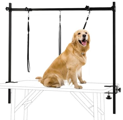 LUCKUP Dog Grooming Arm with Clamps - H Shape, Dog Grooming Table Arm with 3 Loop Noose, Pet Grooming Arm for Large/Medium/Small Pets, 81cm Height Adjustable and 85-127cm Width Adjustable, Black