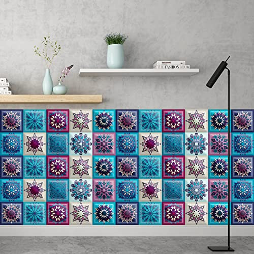 Fliesenaufkleber 10X10CM Blau Lila Küchenrückwand Folie 3d Fliesenaufkleber Bad PVC Klebefliesen Wasserdicht Selbstklebende Fliesen Leicht zu Schrubben Klebefliesen Boden(10PC)