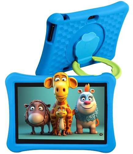Veidoo 10-Zoll-Kindertablett, 8GB RAM (4+4GB erweiterbar), 64GB ROM, 5000mAh, Eva-stoßfestes Gehäuse, IPS-Bildschirm, Kindersicherung, Bildungstablett (Blau)