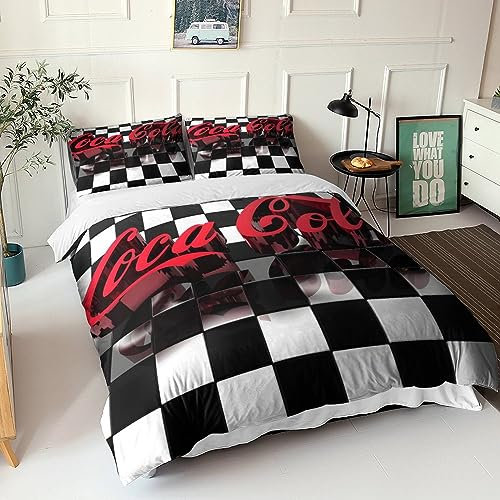 GIOSBR Coca - Cola Bettbezug Set Mädchen Junge Kinder 3D Gedruckter Bettwäschegarnitur Bettwäsche Reissverschluss Und Kissenbezüge Weich Microfaser 3 Teilig King(220x240cm)