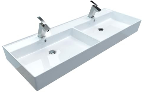 Design Waschtisch Waschbecken Aufsatzwaschbecken Keramikwaschbecken CL 120x45cm Waschplatz mit Armaturenloch und Überlauf