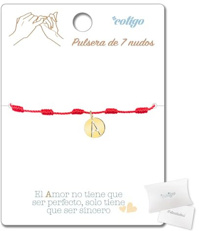 cotigo Bracciale 7 nodi rosso con lettera iniziale A-Z Acciaio Inossidabile-Amuleti della Fortuna e Protezione-Bracciale Male Occhio Bracciale Filo Rosso per Coppie Amicizia Donna, Taglia unica