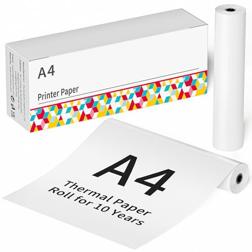 ASprink Rouleau de Papier Thermique A4, 8.27 x11.69, Compatible avec Toutes Les Marques d'Imprimantes Portables M832, Papier Thermique en Rouleau avec 2 Rouleaux