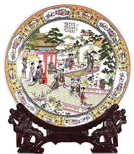 CekoCk Platos Decorativos for Colgar de cerámica, Platos Decorativos for Colgar en la Pared, Cera Decorativa 26 cm Jingdezhen cerámica Doce niñas patrón Platos Decorativos Adornos artesanales