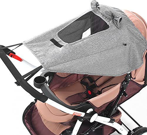 FEMONGY sombrilla carro bebe universal con protección UV 50+ e impermeable, parasol carro bebe - parasol carrito bebe universal con mirilla y alas de sombra, gris