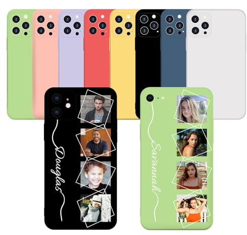 Naispanda Custodia Telefonica Ppersonalizzata per iPhone 14 Pro con Testo Fotografico, Materiale in Silicone Liquido Morbido Immagini Collage Personalizzate Coperture Telefoniche