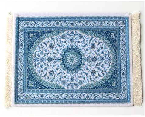 Qiantull Mini Teppich aus Orientteppich Muster Textilgewebe Klein Teppich Mouse Pad mit Baumwolle Quasten Mausmatte Computer Zubehör Untersetzer 28x18cm - 13#Blau