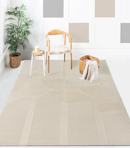 the carpet Lima nachhaltiger und umweltbewusster Designer Teppich, weich & pflegeleicht, 3D-Effekt, waschbar, Flor aus 100% recyceltem Polyester, Hellbeige, 160 x 230 cm