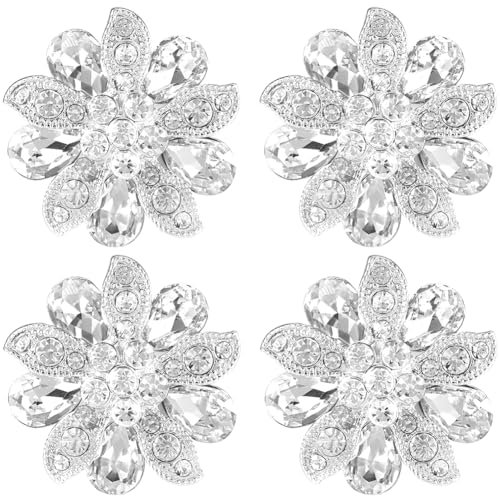 GORGECRAFT 4pz Bottone con Gambo Strass 3 cm Fiore di Cristallo In Metallo a 1 Fori con Retro Piatto Fiocco di Neve Abbellimenti per Abbigliamento Artigianato Abiti