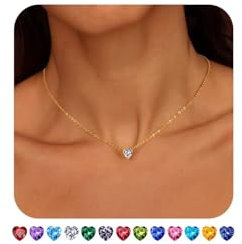 TINGN Personalisierte Freundin Valentinstag Geschenke für Frauen Mama Mädchen,April Geburtsstein Diamant Kette,Herz Kette Mädchen Damen Gold, Necklace Women, Edelstein Anhänger Kristall Kette