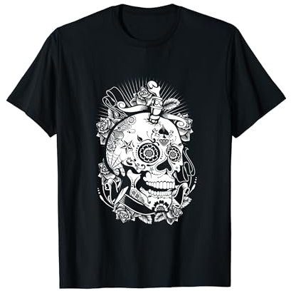 Sugar Skull Flower Rose Tattoo style T-Shirt