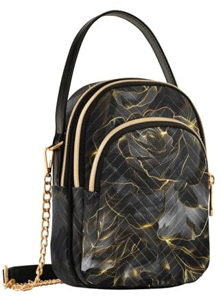 Mnsruu Sac à bandoulière noir doré rose pour femme, sac à main avec chaîne amovible, sac à main pour téléphone, sac à main à bandoulière, portefeuille, Noir Or Rose, Taille unique