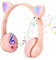 kieyeeno Niños Auriculares inalámbricos Bluetooth con Oreja de Gato, Auriculares Plegable con Microfono Incorporado, Auriculares Regalo para Niños Niña Cumpleaños(Rosa)