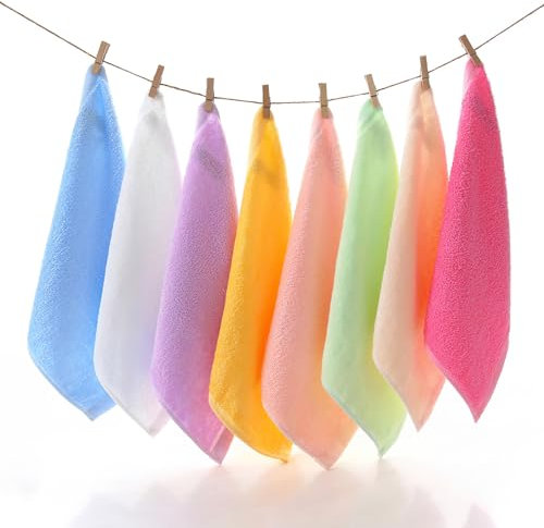 Lingette Démaquillante kurkip en Microfibre, 8 réutilisables Serviettes Carrées en Fibre de Charbon de Bambou, Douces pour Tous les Types de Peau - 25 x 25 cm