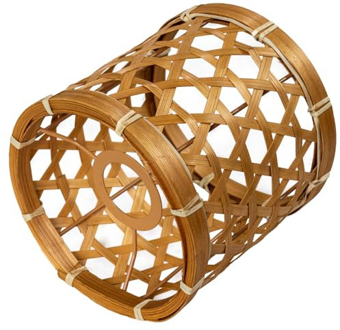 Abat-jour rond en rotin - Style bohème - Pour lampe de table, lampadaire et lampadaire - Pour tous les intérieurs - Diamètre : 16 cm - Marron - Bambou bohème