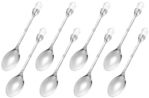 sourcing map 8 Pcs Retro Spoons, 4.1 Inch Crystal Alloy Coffee Spoons,Vintage Carved Tea Spoon Dessert Spoon Ice Cream Spoons for Stirring Mixing Silver