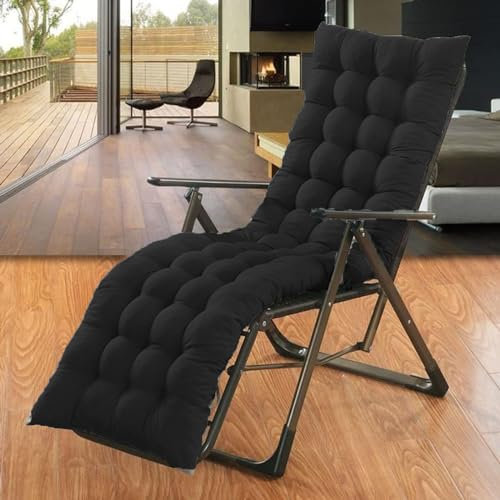 Schaukelliege / Sonnenliege, extra dick gepolstert, für Garten, Terrasse, Balkon, weich und bequem, Schwarz, 150 x 50 cm