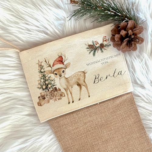 Manufaktur Liebevoll I Nikolausstrumpf Nikolausstiefel personalisiert Kinder Erwachsene Weihnachtsstrumpf Name Weihnachtsstiefel Nikolaussocke Mädchen Jungen REH (Berta)