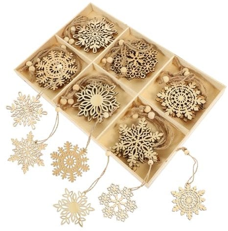 KITANDOVE Stücke Weihnachten Baum Kugeln Dekorationen Holz Schneeflocke Ornamente Dekorationen