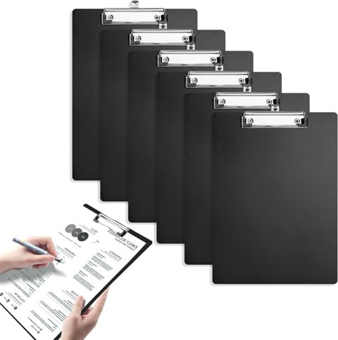 Set di 6 Portablocco A4 con Morsetto in Metallo, Con ganci retrattili, Ideale per Studenti e Ufficio, Appunti, Forme, Documenti, Nero (31.2 * 22.3cm)