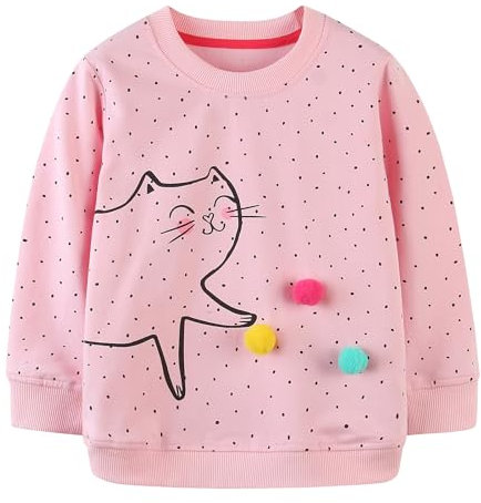 Dinopjs Mädchen Sweatshirts Bedruckte Kleidung Pullover Kinder Lässig Langarm Warme Jumper für 2-7 Jahre Mantel (Kätzchen Spielt mit Wattebausch)