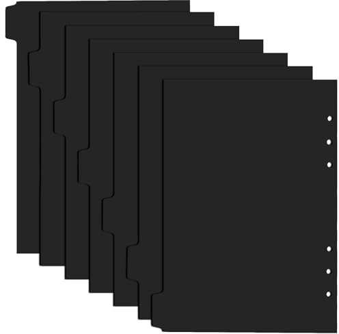 7 hojas separadoras negras A5, carpetas de plástico, hojas de división de 6 agujeros con pestañas, hojas de separación de índice negro, hojas de separación de papel A5, para carpeta de anillas